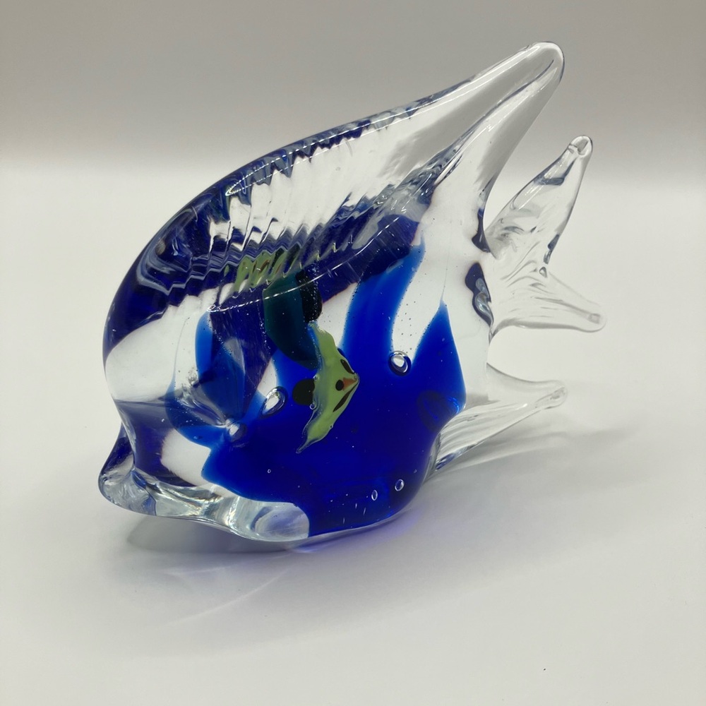 Blue and Clear blown Glass Fish Figurine/ paper weight